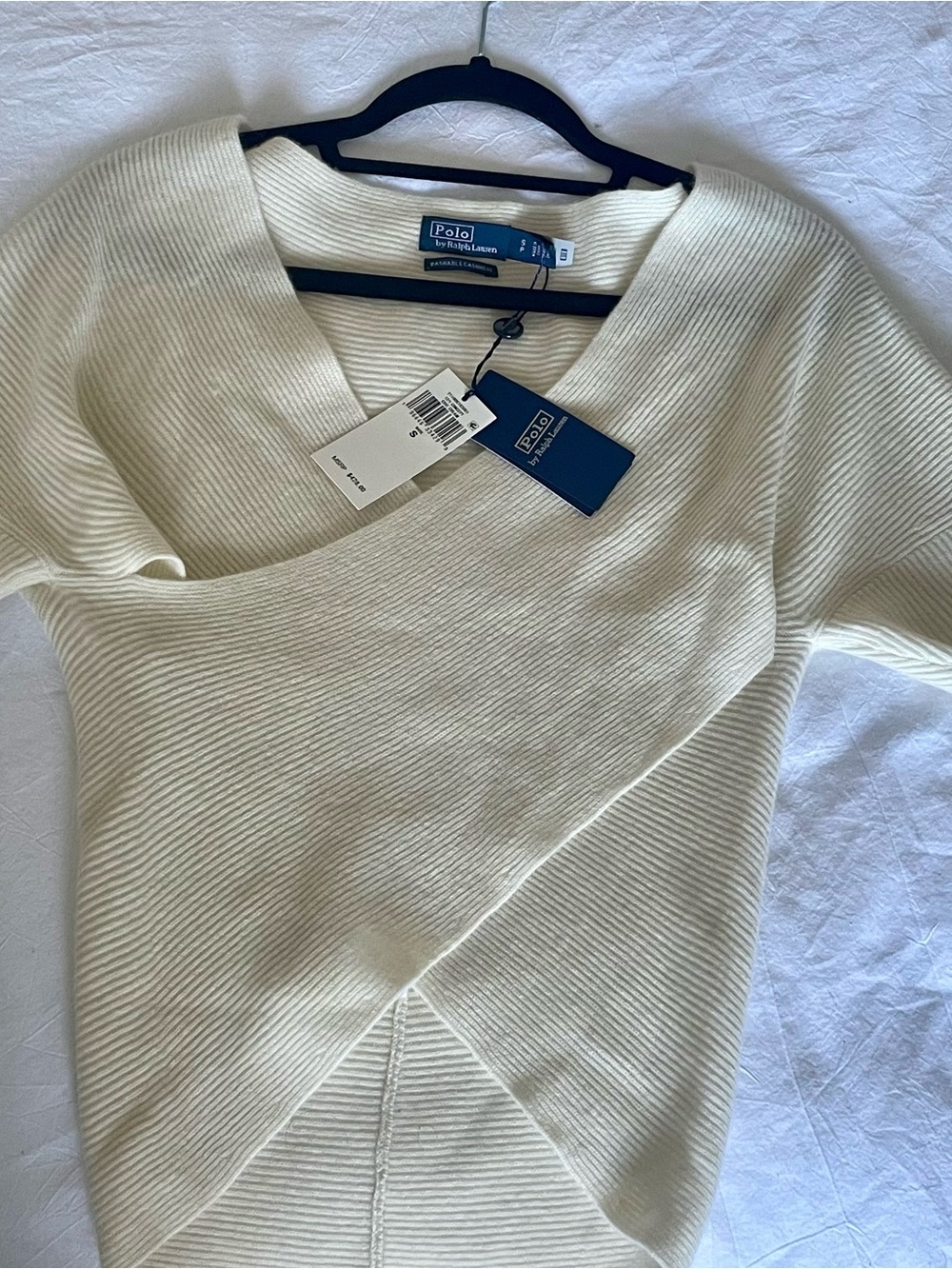 NWT Ralph Lauren Cream Cashmere Wrap Sweater, Short Sleeves